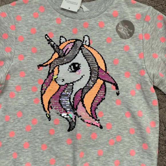 NWT H&M Unicorn Polka Dot Kids Sweatshirt - Gray and Pink size 8-10 Y - Picture 5 of 17